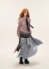 Frill-Edge Plaid Shirt
